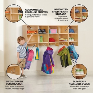 Meuble vestiaire en contreplaqué Montessori pour garderie et école <span class=keywords><strong>maternelle</strong></span>, étagère de rangement pour manteaux, unité pour entrée de salle de classe - Product Image 2