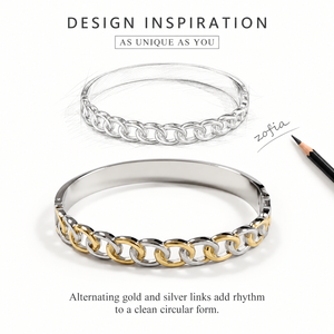 Bracelet jonc à maillons bicolore, design or et argent avec intérieur argenté, en acier inoxydable - Product Image 5