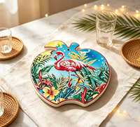 Sous-plat en céramique personnalisé en forme de pomme avec imprimé flamant rose, motif jungle tropicale, résistant à la chaleur pour cuisine et table
