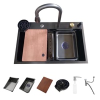 Évier de cuisine multifonctionnel intelligent en acier inoxydable brossé, écologique, fait main, avec cascade et lave-tasses intégré, Mouhoti Luxury Modern