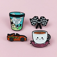 Broche créative de la série Drapeaux de course, motif dessin animé, cône de café, drapeau à carreaux, forme de voiture, technique d'huile coulante, personnalité anglaise