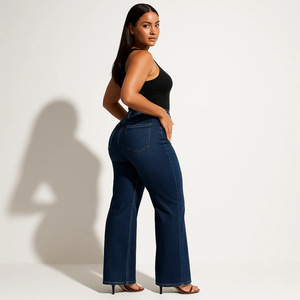 Jeans en denim long taille haute à <span class=keywords><strong>coupe</strong></span> <span class=keywords><strong>bootcut</strong></span> vintage pour femmes, grande taille, transfrontalier européen et américain - Product Image 2