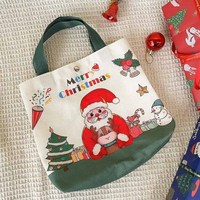 Custom Schattige Santa Claus Draagtas Handtas Full Color Print Xmas Party Decor Etui Kleine Canvas Kerstcadeauzakjes Met Handvat
