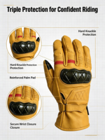 Gants de moto en cuir pour homme style rétro, ignifuges, protection UV, imperméables, respirants, fermeture à boucle pour le cyclisme