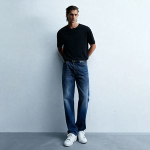 بنطلون جينز رجالي مستقيم الساق موضة 2026 بغسيل أزرق عتيق، سروال دنيم مخصص عالي الجودة مرن وعملي للرجال بالجملة - Product Image 2