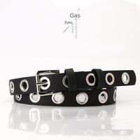 Ceintures JULUN pour femmes, ceinture à œillets cloutés style punk, en similicuir noir lisse, boucle carrée en alliage argenté, 2,4 cm, accessoire streetwear