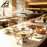 Matériel hôtelier de luxe : Ensemble de réchauds de buffet en acier inoxydable 4,5L/6L/8L avec couvercle en verre suspendu pour la restauration