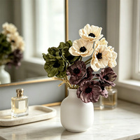 Offre Spéciale – Bouquet de fleurs artificielles d'anémone effet naturel, lot de 5 têtes, pour la maison, les mariages, les centres de table, la fête des Mères, les remises de diplômes