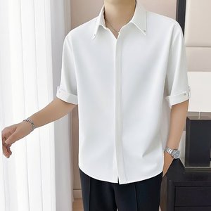 <span class=keywords><strong>Camicia</strong></span> Estiva di Alta Qualità per Uomo, Senza Bisogno di Stiratura, in <span class=keywords><strong>Seta</strong></span> Ghiacciata Sottile, Manica Corta, Modello a Cinque Mezze Maniche - Product Image 5