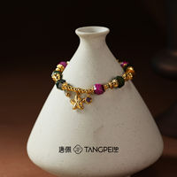 Bracelet TANGPEI pour femme, vintage, perles violettes, breloque clochette, bijoux fantaisie en alliage, cadeau