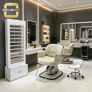 Fauteuil de Barbier Hydraulique Simple Crème en Cuir Anti-taches Entièrement Rembourré avec Bras Souples et Rotation Silencieuse pour Salon de Coiffure <span class=keywords><strong>Local</strong></span> - Product Image 2