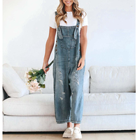 Channel 2026 Salopette en jean d'été pour femme, coupe large, effet usé, avec bretelles réglables, style ample et baggy