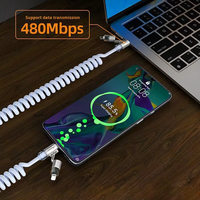 Nouveau câble USB de charge rapide 4-en-1 240W Type-C à ressort, 2m, en silicone, enroulable, universel, avec adaptateur de voiture rétractable