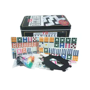 Set double 12 domino personalizzati di fabbrica set di giochi per treni messicani punto colorato 8mm di spessore domino in scatola di latta per divertenti giochi da tavolo