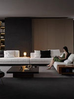 Nouvelle collection 2026 : Meuble de salon minimaliste de style italien, design de luxe pour villa de niveau S, grand appartement, modulaire en forme de L, en bois et éponge.