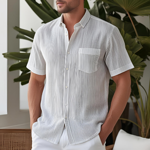 Produttore <span class=keywords><strong>a</strong></span> buon mercato da <span class=keywords><strong>uomo</strong></span> camicie formali <span class=keywords><strong>a</strong></span> <span class=keywords><strong>righe</strong></span> manica corta <span class=keywords><strong>lino</strong></span>/cotone abbottonatura t-shirt di <span class=keywords><strong>lino</strong></span> all'ingrosso - Product Image 1