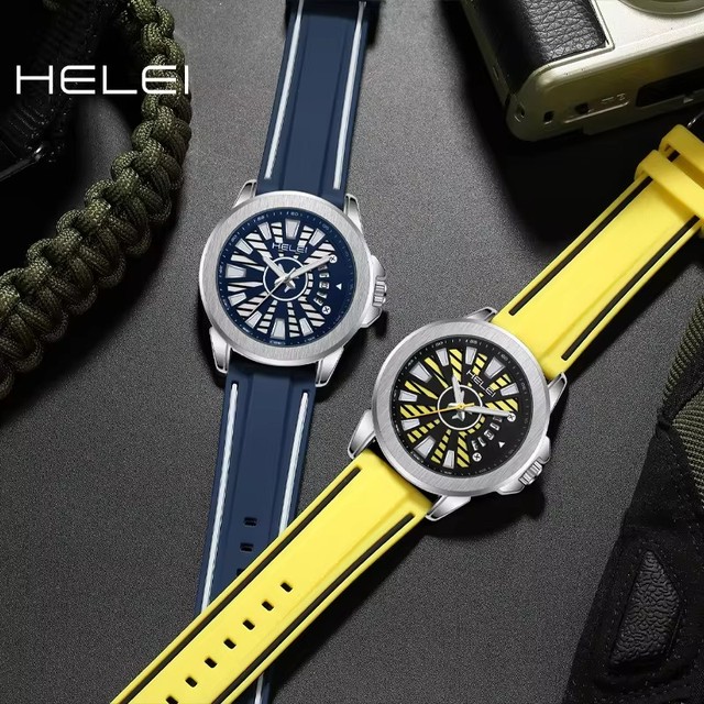 Helei H9004A-J Sport Fashion Silicone Strap Waterproof Quartz Casual 9004 High Quality Large Dial Male's Watch Watches for Men