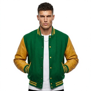 Chaqueta Varsity Personalizada Verde Lorito de Lana Teñida para Invierno, Bordado Profesional, Cortavientos Transpirable para Universidad - Product Image 1