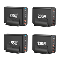 Estación de Carga de Escritorio Multi-Puerto GaN³ de 120W 155W 200W 220W para Múltiples Dispositivos, con Carga Rápida PD USB-C QC3.0 USB-A