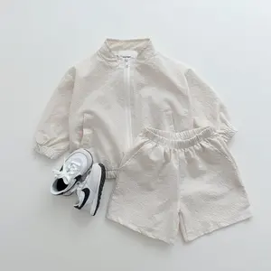 Ins Summer Baby Jackets Short 2PCS Girls Boys Candy Colors Sun Proof Zipper Thin Coats Infant Toddler Cotton Clothing