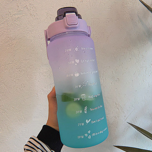 Multi channel 18 Colors Fitness 2L Large Frosted bottles plastic portable sport plastic water bottle with time marker