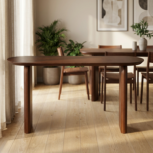 Modern Scandinavian Japandi Black Walnut Wood Veneer Oval <strong>Dining</strong> <strong>Table</strong> 2 Seater <strong>140cm</strong> Minimalist MDF <strong>Dining</strong> Room Furniture - Product Image 3