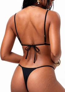 Ensemble de bikini sexy personnalisé pour femme <span class=keywords><strong>en</strong></span> Spandex/Nylon, avec clous, style bandeau, coupe coquine, <span class=keywords><strong>string</strong></span> taille haute, maillot de bain 2 pièces - Product Image 4