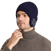 Bonnet de cyclisme chaud d'hiver, doublure en peluche épaisse, bonnet tricoté côtelé pour le ski avec cache-oreilles