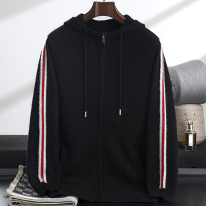 <strong>Men's</strong> Autumn Winter Pure Wool <strong>Cardigan</strong>, Hooded <strong>Zip</strong> <strong>Up</strong> Thick Coat, Knit Sweater, Customizable - Product Image 4