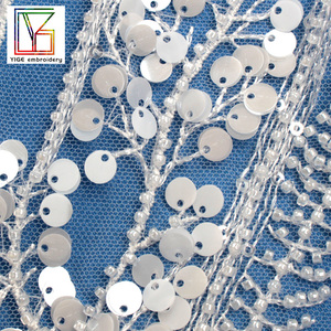 Sang trọng Châu Phi trắng Sequins đính cườm <span class=keywords><strong>Net</strong></span> Tulle lưới ren vải Nigeria thêu hạt sequin Wedding Dress ren vải - Product Image 3