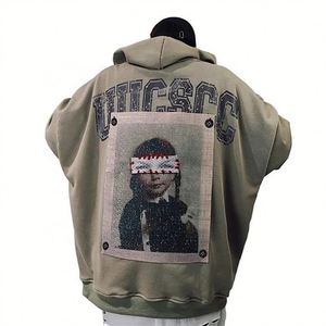 Vente en gros Pull à capuche vintage pour hommes Poids lourd Épaule tombante OEM Designer Lettre Imprimer Col à capuche Plus Size - Product Image 1