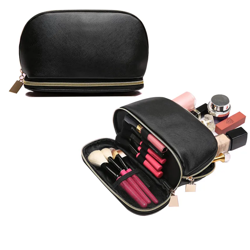 새로운 스타일 휴대용 여성 화장품 가방 주최자 뷰티 케이스 PU 가죽 방수 지퍼 메이크업 가방 여행 메이크업 가방