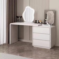 Table de maquillage moderne avec miroir LED éclairé, unité de rangement et tabouret – Meuble de coiffeuse durable pour chambre à coucher
