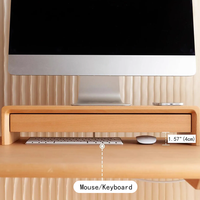 Support de moniteur surélevé en bois de hêtre massif extra large avec gestion des câbles pour configuration de jeu sur PC