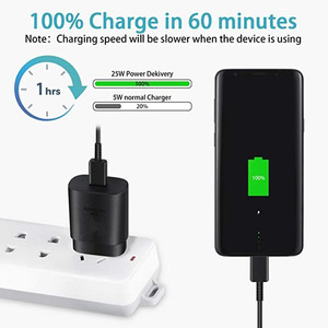 Para <span class=keywords><strong>Samsung</strong></span> Galaxy <span class=keywords><strong>S20</strong></span> S21 S22 S23 <span class=keywords><strong>Ultra</strong></span> Note 20 <span class=keywords><strong>Cargador</strong></span> súper rápido 25W USB C PD Adaptador de corriente de pared con CABLE tipo C - Product Image 6