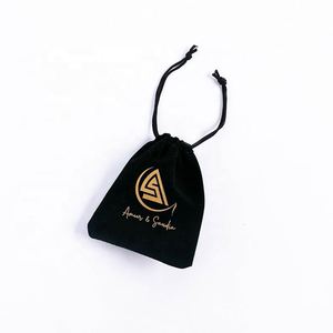 Wholesale Customize Golden Logo Print 7x9cm Small <b>Black</b> Jewelry Packing Pouch Drawstring Gift <b>Velvet</b> Bag - Product Image 2