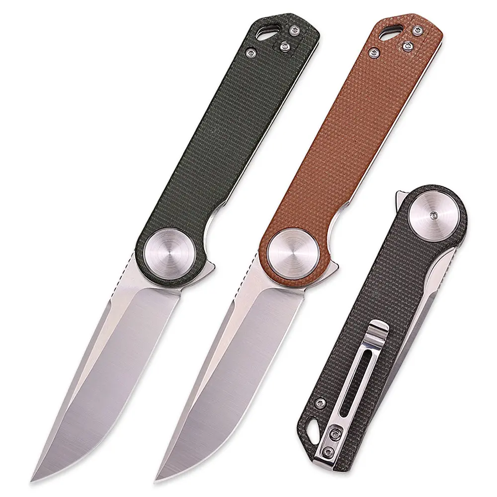 2023 New Style Micarta Folding Pocket Knife D2 Steel Blade EDC Self Defense Knives With Double-sided Knife Clip Design