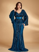 Robes de soirée à sequins grande taille pour femmes, robes longues à col en V, manches longues évasées, robes de soirée formelles