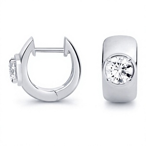 <b>Chunky</b> Bezel Set 18K 14K Gold Plated Solitaire Round Diamond Huggie Earrings <b>Hoop</b> Wide Band <b>Hoop</b> Women's Everyday Wear Jewelry - Product Image 2