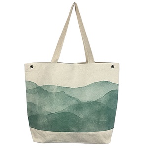 Nouveau sac fourre-tout en toile recyclée écologique pour femmes, grand sac à bandoulière en coton, motif peinture à l'encre chinoise créative, grande capacité - Product Image 5