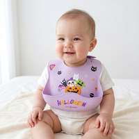 Bavoir bébé en silicone imperméable à l'eau sur le thème d'Halloween, résistant à l'huile, de qualité alimentaire, sans BPA, bavoir d'alimentation, vaisselle pour enfants personnalisée