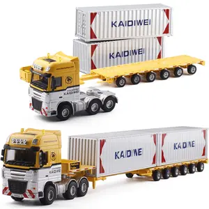 컨테이너 무거운 텔레스코픽 평판 수송 트럭 장난감 다이캐스트 금속 이중 트레일러 모델 트럭 합금 1/50 스케일 플라스틱 1:50