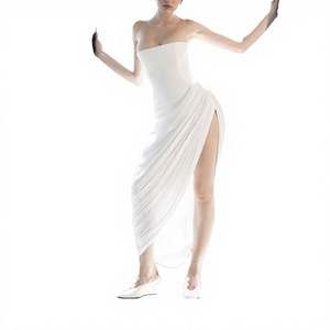 New Fashion Women Natural Waist <b>Maxi</b> Comfortable High Slit Pleated Sexy <b>White</b> Birthday Evening Party Dress - Product Image 2