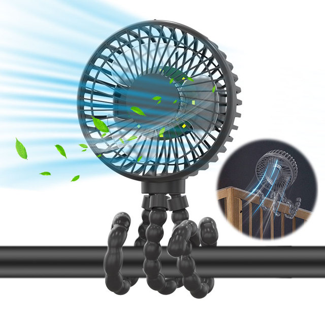 Small Baby Stroller Fan With Flexible Tripod Clip Octopus Fan Mini Portable Handheld Cooling USB Rechargeable Stroller Fan