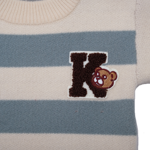 <span class=keywords><strong>Pull</strong></span> Ras du Cou Garçon Automne Hiver 2025 à Rayures Larges avec Patch Ours Lettre K en Coton Mélangé Doux et Écologique - Product Image 5