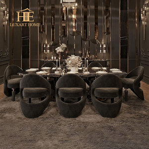 Set tavolo da pranzo di design <span class=keywords><strong>reale</strong></span> di lusso con bordo scolpito rettangolare in marmo set tavolo da pranzo con 8 sedie - Product Image 3