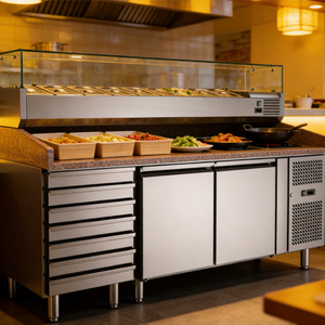Station de préparation de salades et pizzas en acier inoxydable commercial, vitrine <span class=keywords><strong>réfrigérée</strong></span> pour salades et pizzas pour magasin - Product Image 5
