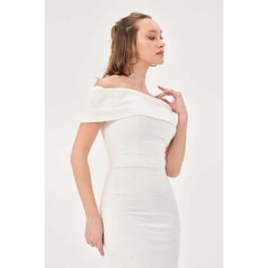 Robe décontractée pour femme DANS, couleur écru, coupe classique, motif uni, manches courtes, longueur genou, pour toutes les saisons - Modèle 1569 - Product Image 3