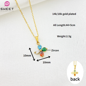 Collar con Colgante de Acero Inoxidable 316L Norma Europea, con Circonitas, Chapado en Oro, con Diseño de Corazón, Mariposa, Trébol de <span class=keywords><strong>4</strong></span> Hojas y Flor - Product Image 5