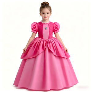 Robe de <span class=keywords><strong>princesse</strong></span> rose pour filles, costume de Peach des Super <span class=keywords><strong>Mario</strong></span> pour enfants, tenue de cosplay pour tout-petits, fête d'Halloween, fête d'anniversaire - Product Image 1